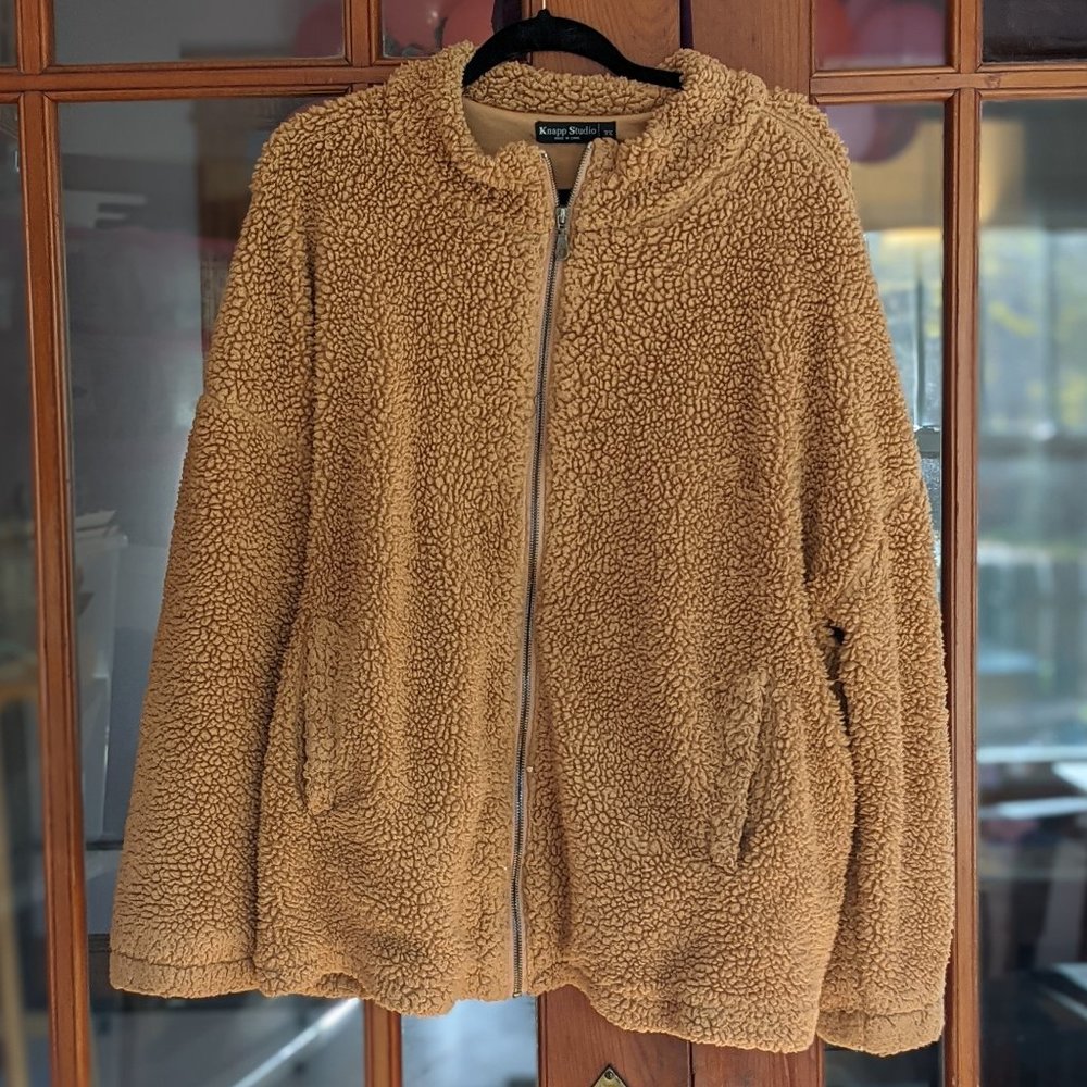 Brown zip up teddy jacket, cute & cozy - Picture 1 of 5